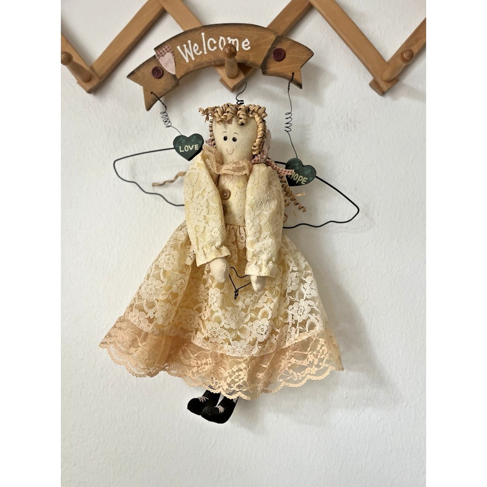 Vtg Welcome Angel country lace shabby chic cottagecore decor wall hanging door‎